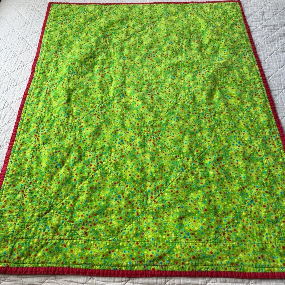 Colorful Patchwork Quilt 34”x44” Cotton Throw Picnic Beach Blanket
